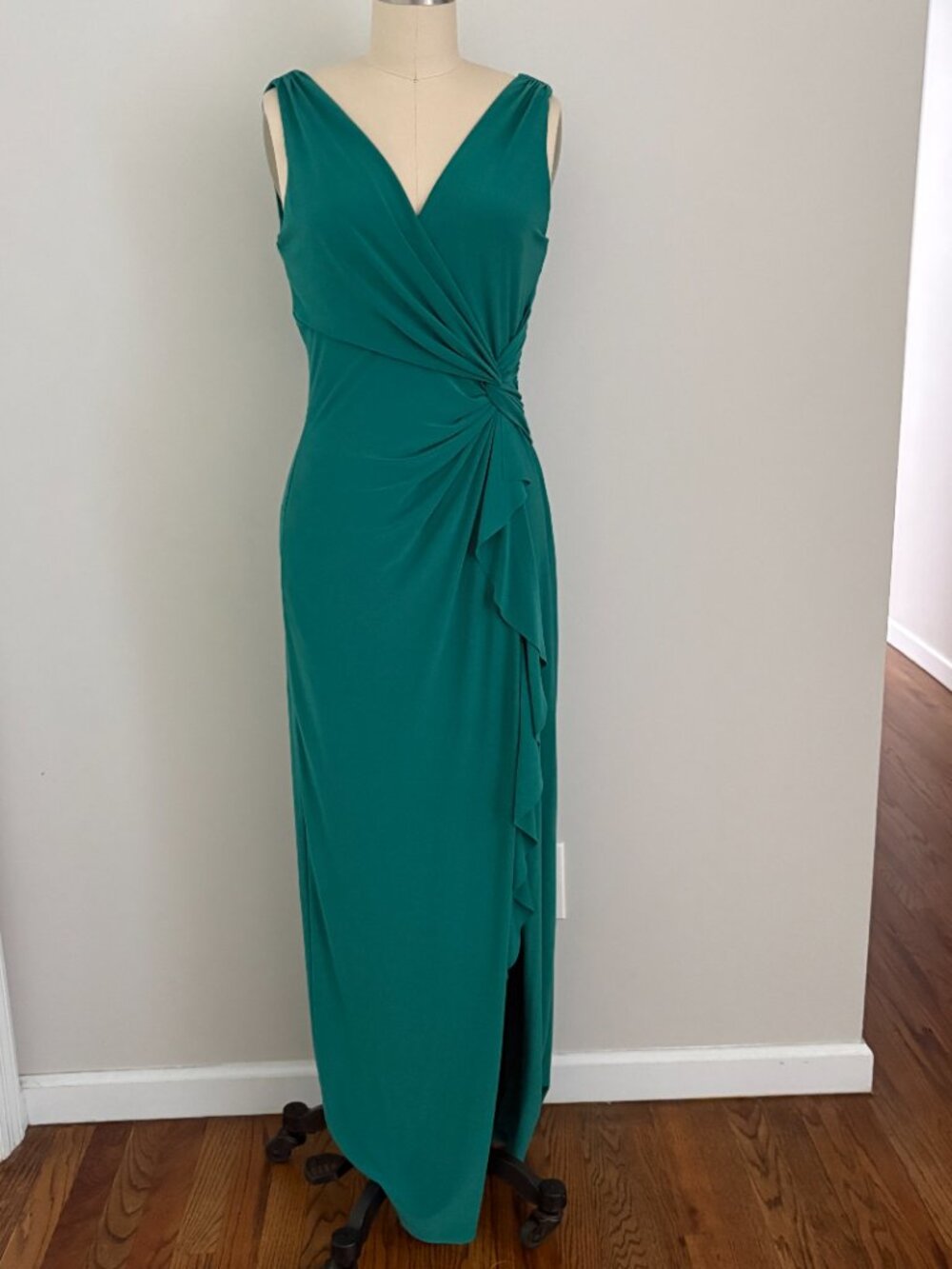 Lauren Ralph Lauren Evening Emerald Green Ruffle Maxi Gown Dress Party Glam 8